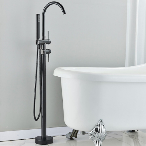 Baterie cadă freestanding negru/bronze 117 cm cu duș de mână [2]