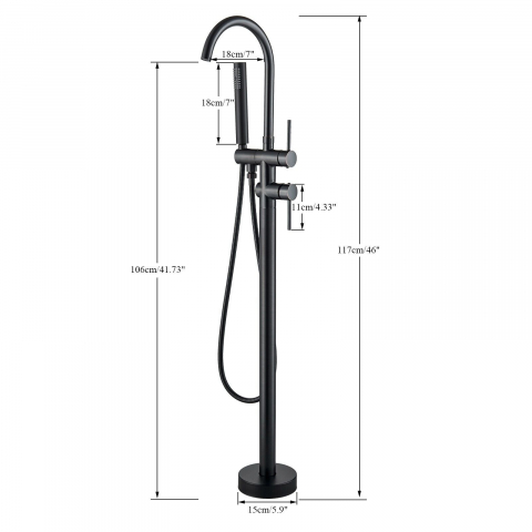 Baterie cadă freestanding negru/bronze 117 cm cu duș de mână [8]