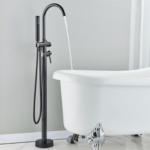 Baterie cadă freestanding negru/bronze 117 cm cu duș de mână [1]