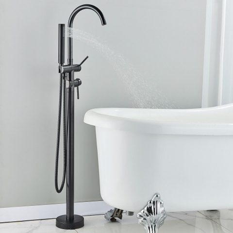 Baterie cadă freestanding negru/bronze 117 cm cu duș de mână [3]