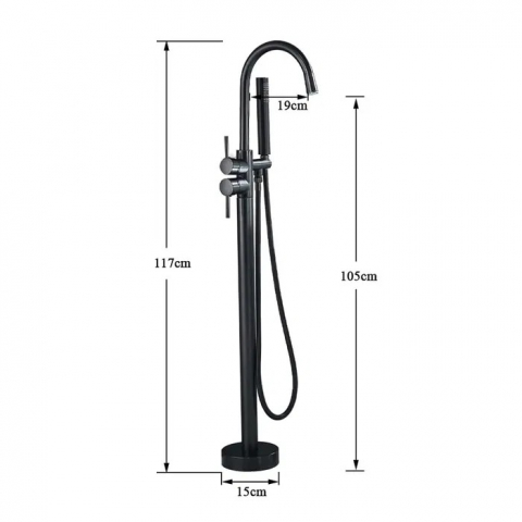 Baterie freestanding cada finisaj negru mat, montaj pe podea, cu pipă și duș de mână [6]