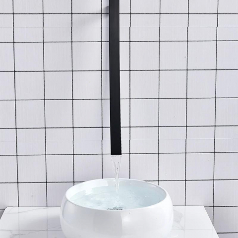 Baterie lavoar încastrabilă negru mat cu pipă cascadă minimalistă [5]