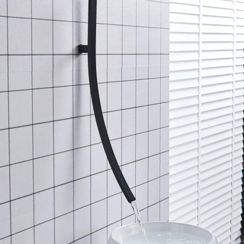 Baterie lavoar încastrabilă negru mat cu pipă cascadă minimalistă [4]