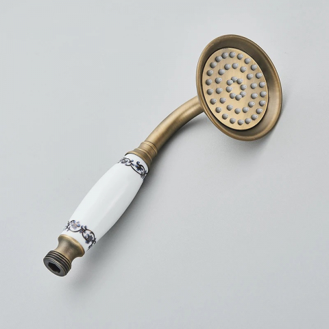 Baterie baie bronz antichizat cu inele ceramice albe, montaj perete [6]