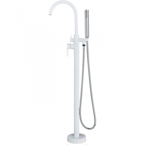 Baterii Freestanding - Baterie cadă freestanding alb lucios 117 cm cu cadru rotund