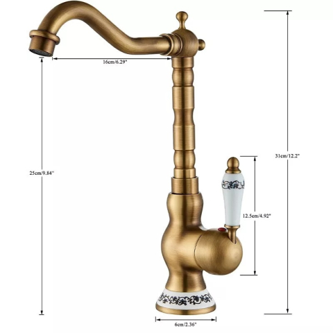 Baterie bronz antichizat retro 31 cm pentru baie sau bucătărie [14]