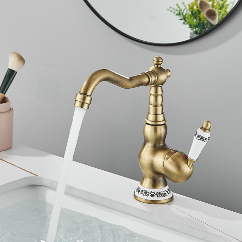 Baterie retro bronz antichizat cu inele ceramice 23 cm pentru baie și bucătărie [1]