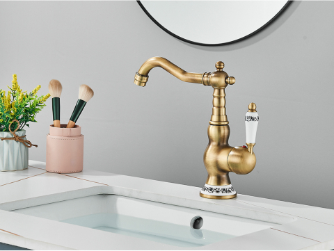 Baterie retro bronz antichizat cu inele ceramice 23 cm pentru baie și bucătărie [2]