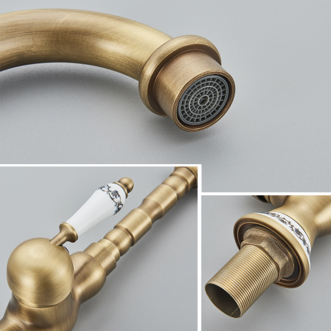 Baterie retro bronz antichizat cu inele ceramice 23 cm pentru baie și bucătărie [4]