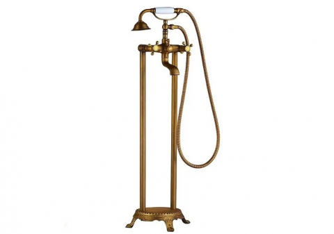 Baterii Freestanding - Baterie cadă freestanding bronz antichizat cu duș de mână și pipă cadă