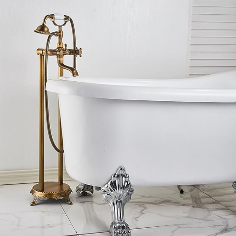 Baterie cadă freestanding bronz antichizat cu duș de mână și pipă cadă [1]
