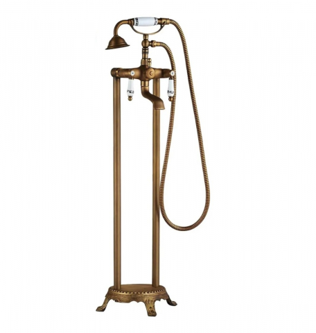 Baterii Freestanding - Baterie cadă freestanding bronz antichizat retro cu duș de mână