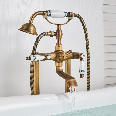 Baterie cadă freestanding bronz antichizat retro cu duș de mână [1]