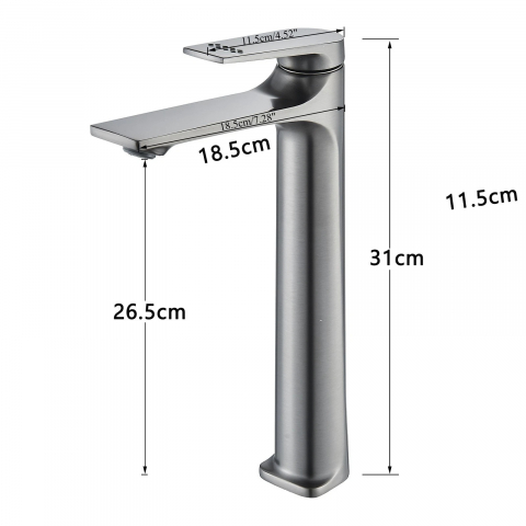 Baterie chiuvetă baie gri metal 31 cm cu pipă înclinată 15° [9]