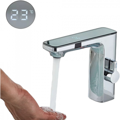 Baterii Pentru Baie - Baterie chiuvetă BisDesign crom lucios cu display digital și senzori