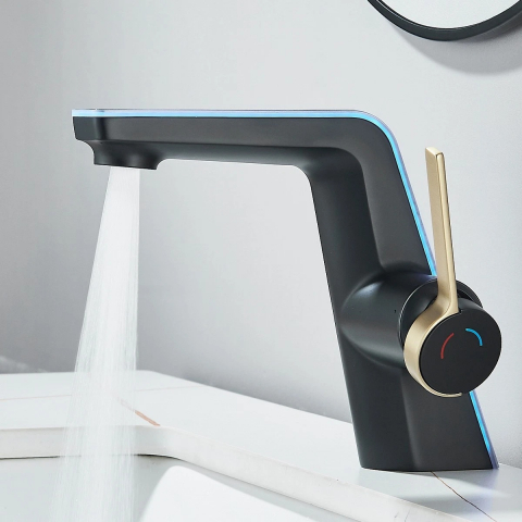 Baterie chiuvetă BisDesign negru mat cu accente aurii, display digital și LED [5]
