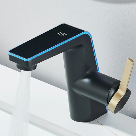 Baterie chiuvetă BisDesign negru mat cu accente aurii, display digital și LED [1]