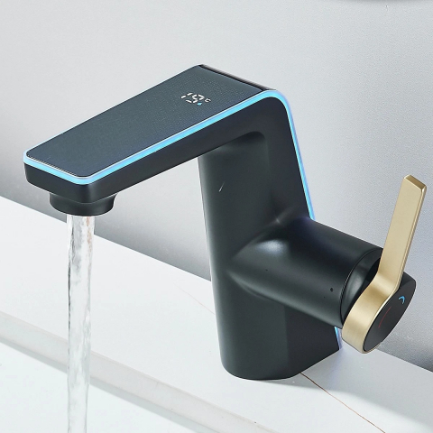 Baterie chiuvetă BisDesign negru mat cu accente aurii, display digital și LED [7]