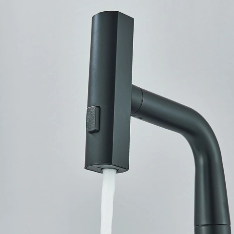 Baterie Chiuvetă BisDesign®, Senzor Temperatură, Duș Extractabil Tip Ploaie, 3 Funcții, Finisaj Negru Mat, 30 cm [8]