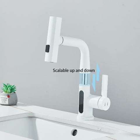 Baterie chiuvetă alb mat 30 cm cu senzor temperatură și duș extractabil 3 funcții [3]
