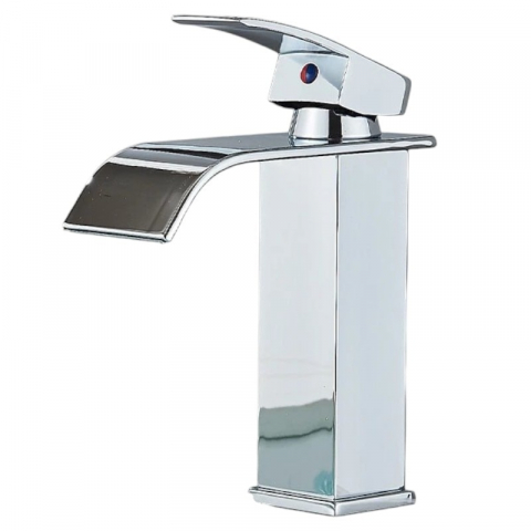 Baterii Pentru Baie - Baterie chiuvetă baie crom lucios 19 cm cu pipă tip cascadă pătrată