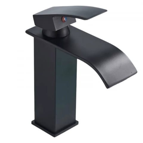 Baterii Pentru Baie - Baterie chiuvetă baie negru mat cu pipă cascadă pătrată 19 cm