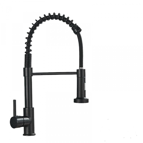 Baterii Pentru Bucătărie - Baterie bucătărie negru mat cu puncte albe 44 cm, duș extractabil 2 funcții