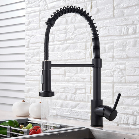 Baterie chiuvetă bucătărie negru mat 44 cm cu duș extractabil și 2 funcții [1]