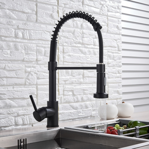 Baterie chiuvetă bucătărie negru mat 44 cm cu duș extractabil și 2 funcții [4]