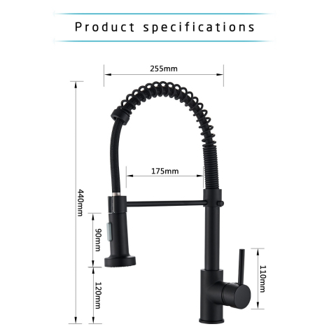 Baterie chiuvetă bucătărie negru mat 44 cm cu duș extractabil și 2 funcții [6]