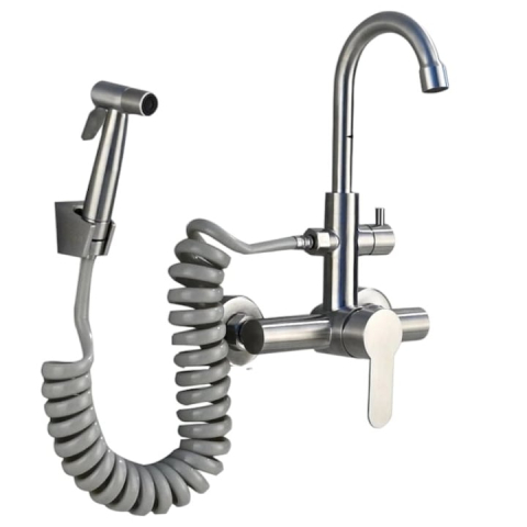 Baterii Pentru Baie - Baterie chiuvetă BisDesign® 36 cm, finisaj crom nichelat, duș extractabil cu furtun spiral