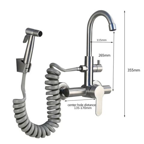 Baterie chiuvetă BisDesign® 36 cm, finisaj crom nichelat, duș extractabil cu furtun spiral [6]