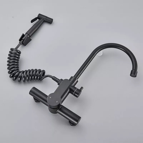 Baterie chiuvetă BisDesign® 36 cm, finisaj negru mat, duș extractabil cu furtun spiral [5]