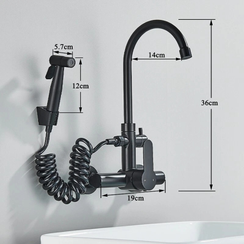 Baterie chiuvetă BisDesign® 36 cm, finisaj negru mat, duș extractabil cu furtun spiral [6]
