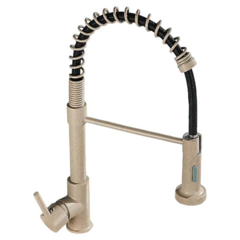 Baterii Pentru Bucătărie - Baterie chiuvetă bucătărie BisDesign® 44 cm, finisaj bej granit, duș extractabil cu 2 moduri
