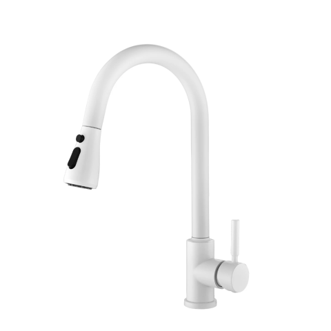 Baterii Pentru Bucătărie - Baterie bucatarie alb mat cu dus extractabil 3 functii BisDesign