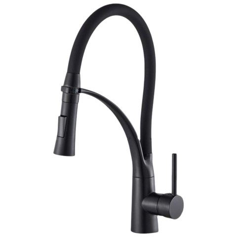 Baterii Pentru Bucătărie - Baterie Bucătărie BisDesign® Negru Mat cu Duș Maleabil 44 cm