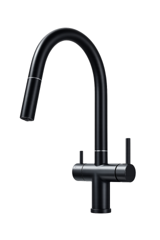 Baterii Pentru Bucătărie - Baterie bucatarie negru mat cu apa filtrata ascunsa si dus extractabil 38 cm BisDesign