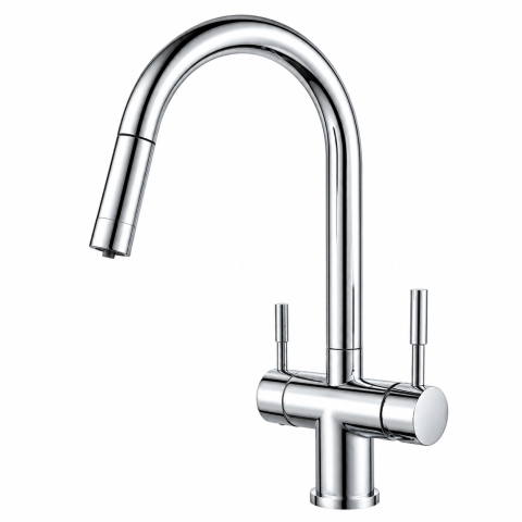 Baterii Pentru Bucătărie - Baterie bucatarie crom lucios cu apa filtrata ascunsa si dus extractabil 38 cm BisDesign