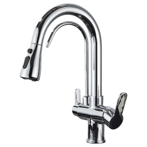 Baterii Pentru Bucătărie - Baterie bucatarie crom lucioasa cu apa filtrata si dus extractabil 41 cm BisDesign