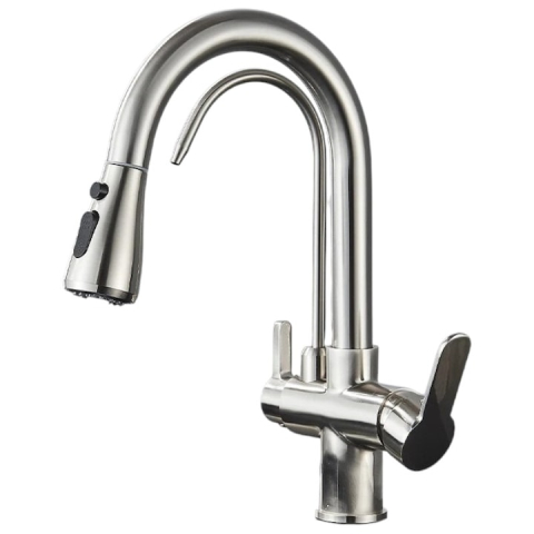 Baterii Pentru Bucătărie - Baterie bucatarie crom nickelat cu apa filtrata si dus extractabil 35 cm BisDesign