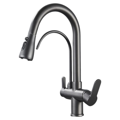 Baterii Pentru Bucătărie - Baterie bucatarie gri antracit cu apa filtrata si dus extractabil 41 cm BisDesign