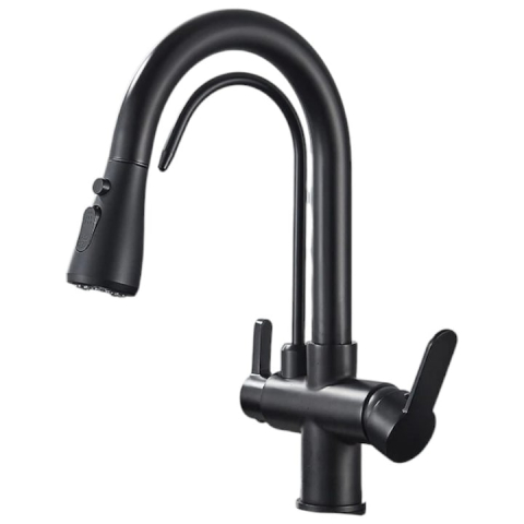 Baterii Pentru Bucătărie - Baterie bucatarie negru mat cu apa filtrata si dus extractabil 41 cm BisDesign