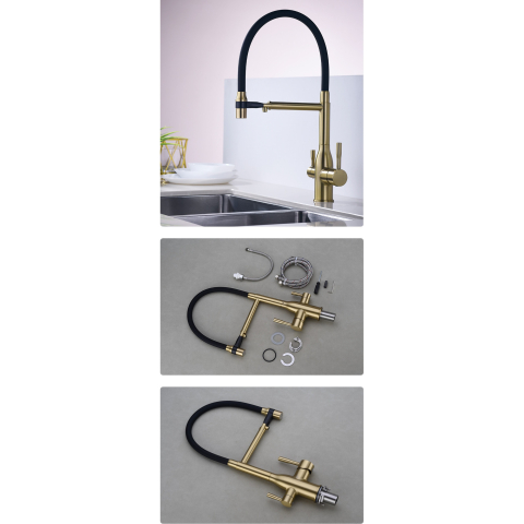 Baterie chiuvetă bucătărie auriu mat 48 cm cu duș maleabil și 3 funcții [5]