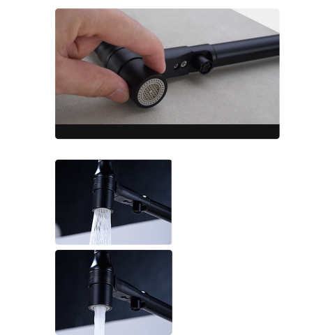 Baterie chiuvetă bucătărie negru mat 48 cm cu duș maleabil și 3 funcții [9]