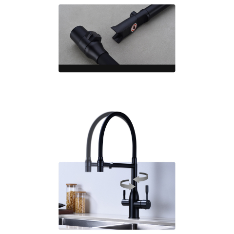 Baterie chiuvetă bucătărie negru mat 48 cm cu duș maleabil și 3 funcții [8]