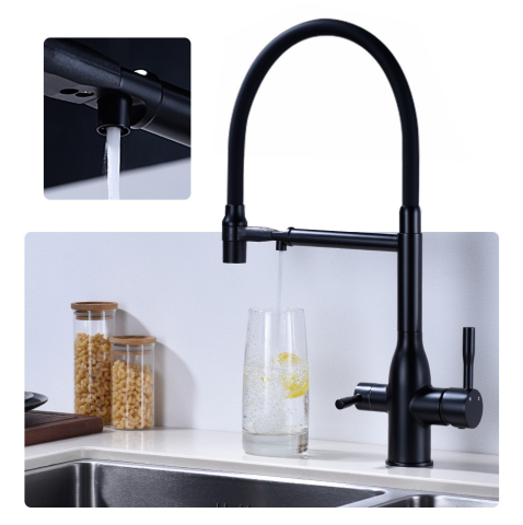 Baterie chiuvetă bucătărie negru mat 48 cm cu duș maleabil și 3 funcții [3]