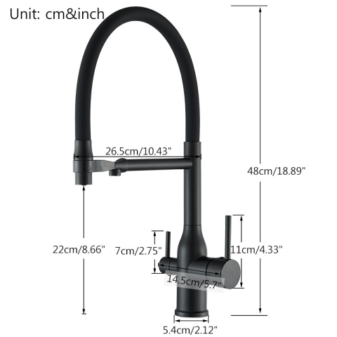 Baterie chiuvetă bucătărie negru mat 48 cm cu duș maleabil și 3 funcții [11]