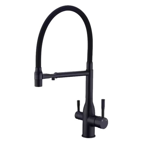 Baterii Pentru Bucătărie - Baterie chiuvetă bucătărie negru mat 48 cm cu duș maleabil și 3 funcții
