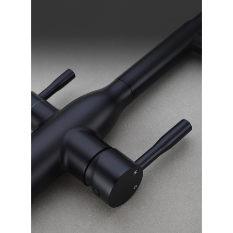 Baterie chiuvetă bucătărie negru mat 48 cm cu duș maleabil și 3 funcții [10]